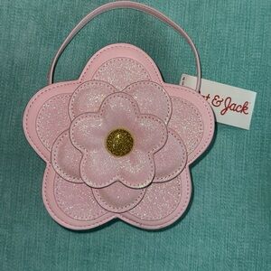 Girls Small Pink Glittery Flower Purse with strap and zipper, Brand new with tag